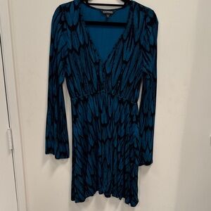 Express Teal and Black Long Sleeve Dress
